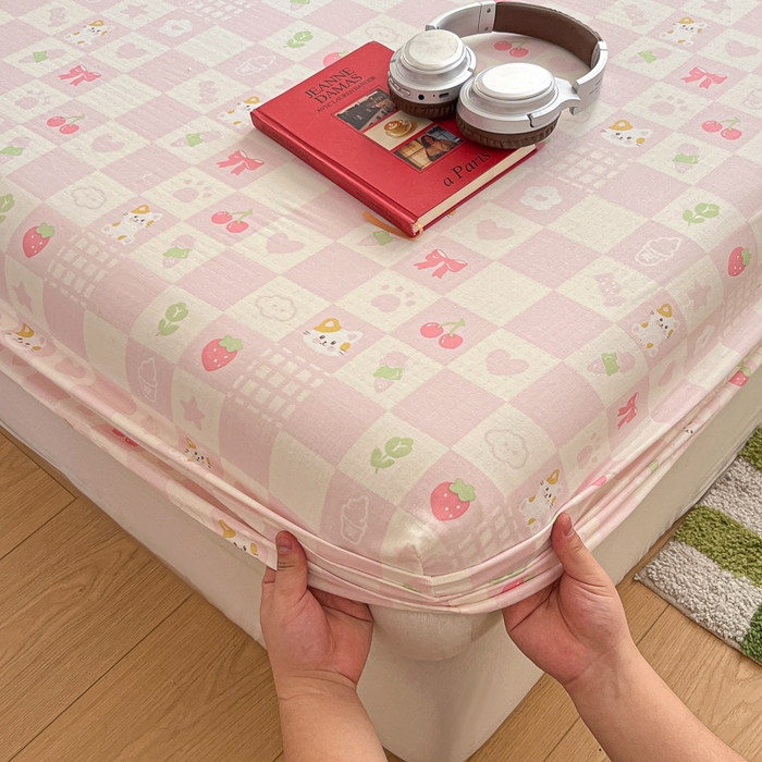 91家纺网 家纺一手货源 找家纺 博雅 2025新款全棉A类双层纱床笠 小奶猫