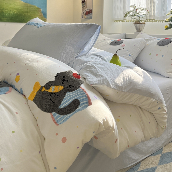 91家纺网 家纺一手货源 找家纺 桃心家居 2025新款A类亲肤舒适软糯云柔水洗棉印加绣卡通毛巾绣水洗棉系列 云柔水洗棉-印加绣爱吃鱼