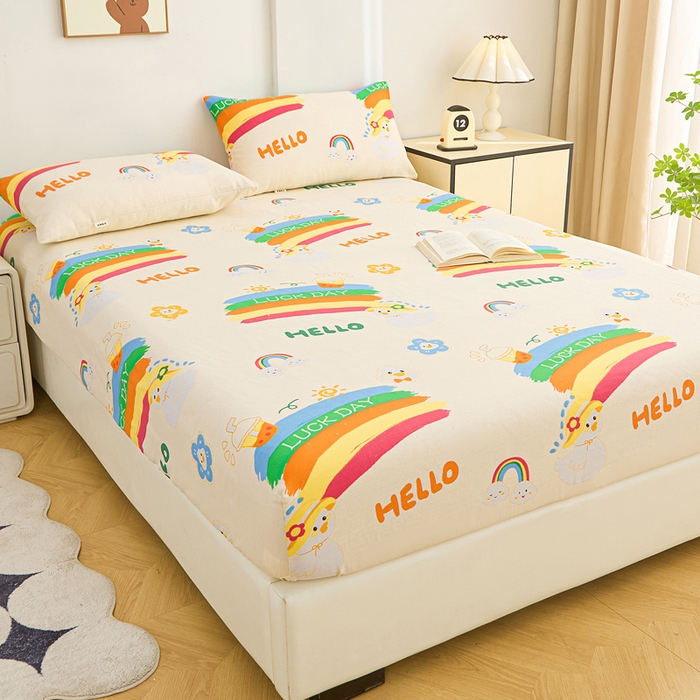 91家纺网 家纺一手货源 找家纺 首爱2025新款原棉老粗布床笠支持特殊规格定制 常年不断货 大批量供应  彩虹鸭鸭