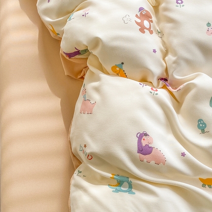 富缦庭2025新款A类针织双层纱四件套趣味恐龙