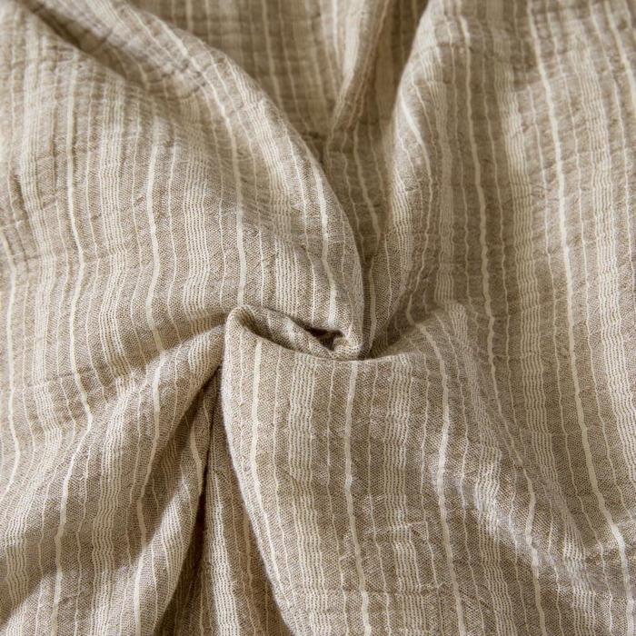 91家纺网 家纺一手货源 找家纺 AB家纺 2025新款三层款皱皱纱条纹四件套 小半-松果褐