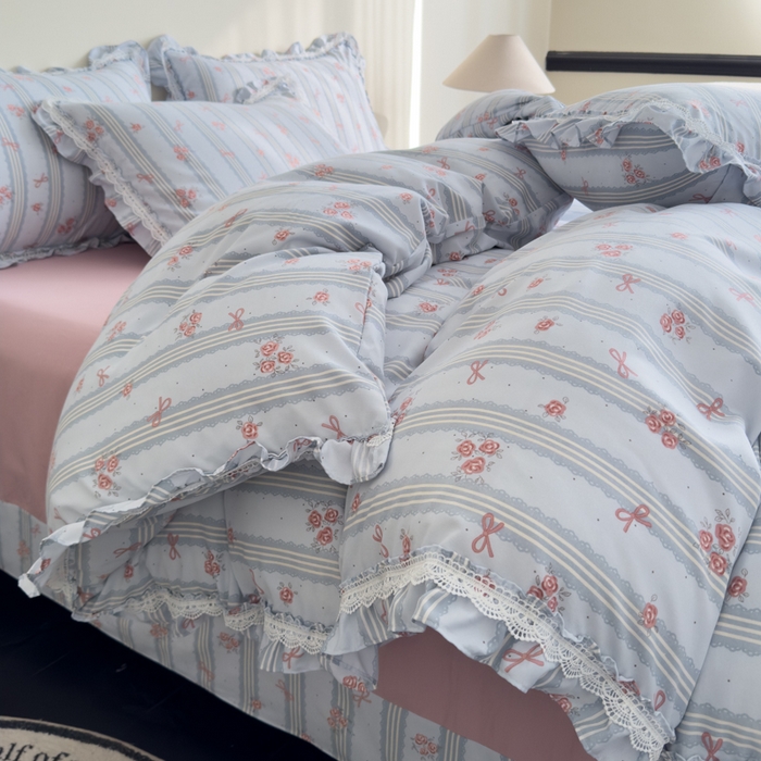 91家纺网 家纺一手货源 找家纺 可思家纺2025新款可思-韩版双层纱四件套 罗曼蒂克