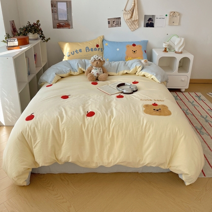 91家纺网 家纺一手货源 找家纺 （总）桃子家居2025新款A类ins纯棉数码印花毛巾绣印加绣色织水洗棉系列四件套