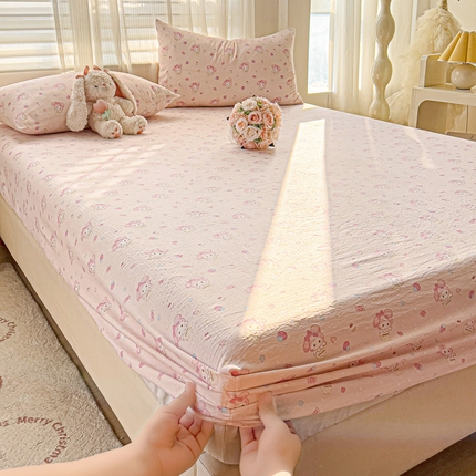 91家纺网 家纺一手货源 找家纺 纽缦家纺 2025新款云感提花双层纱床笠 小鸥鸥