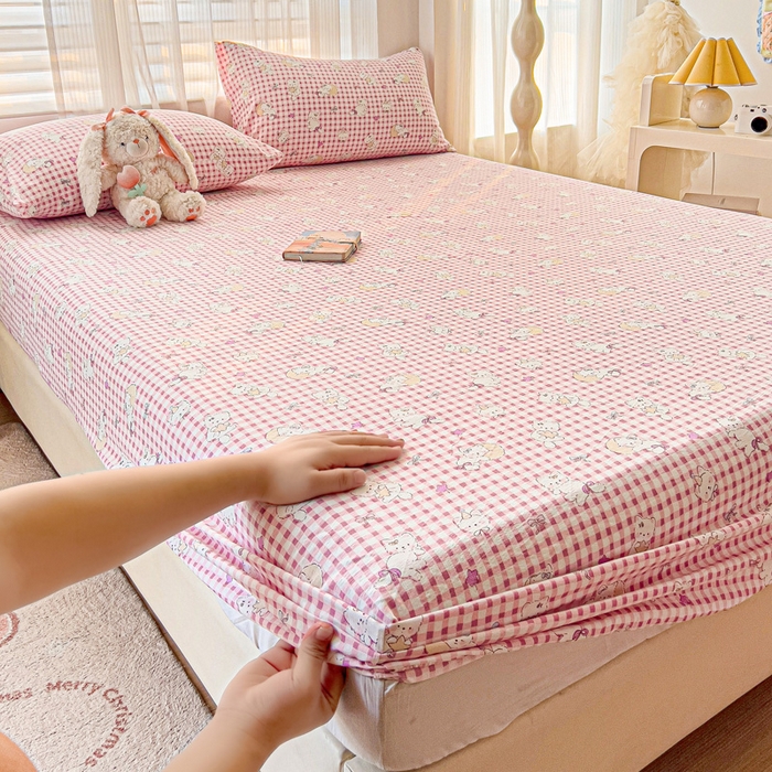 91家纺网 家纺一手货源 找家纺 纽缦家纺 2025新款云感提花双层纱床笠 猫猫晚宴