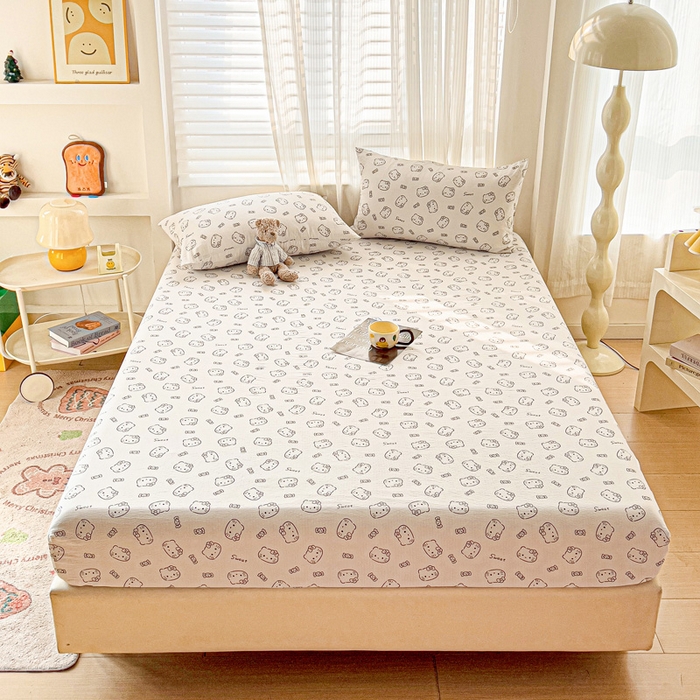 91家纺网 家纺一手货源 找家纺 纽缦家纺 2025新款云感提花双层纱床笠 猫咪恋人