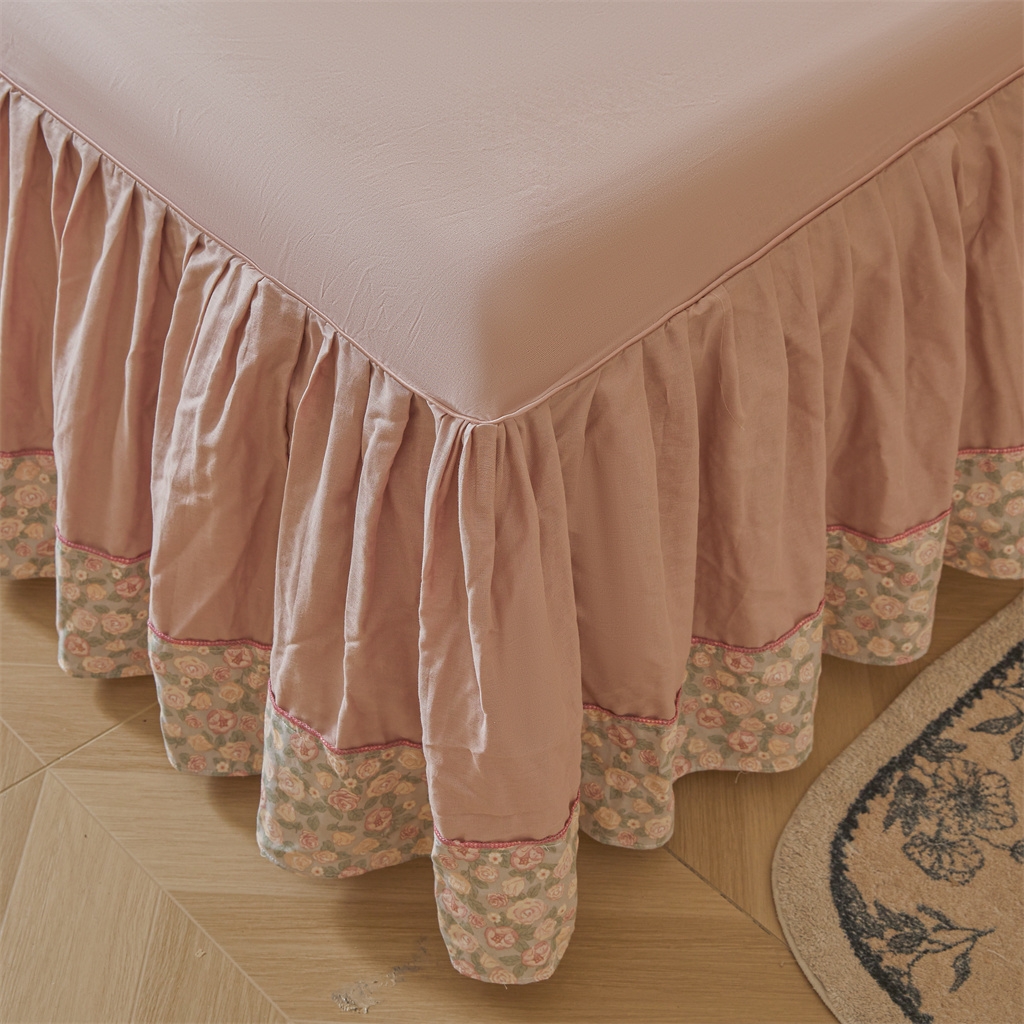 91家纺网 家纺一手货源 找家纺 缦彩 【加微信送买家秀】2025年纯棉母婴级双层纱双拼公主风床裙 玛德琳娜