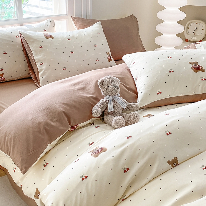 91家纺网 家纺一手货源 找家纺 富缦庭2025新款A类针织双层纱四件套叮当熊