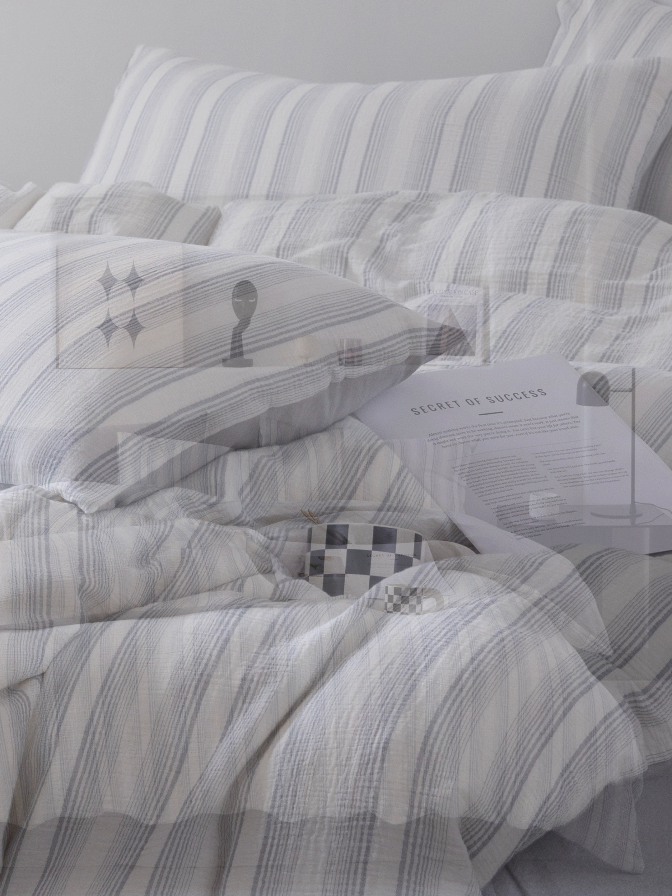 91家纺网 家纺一手货源 找家纺 AB家纺 2025新款三层款皱皱纱条纹四件套 半夏-兰