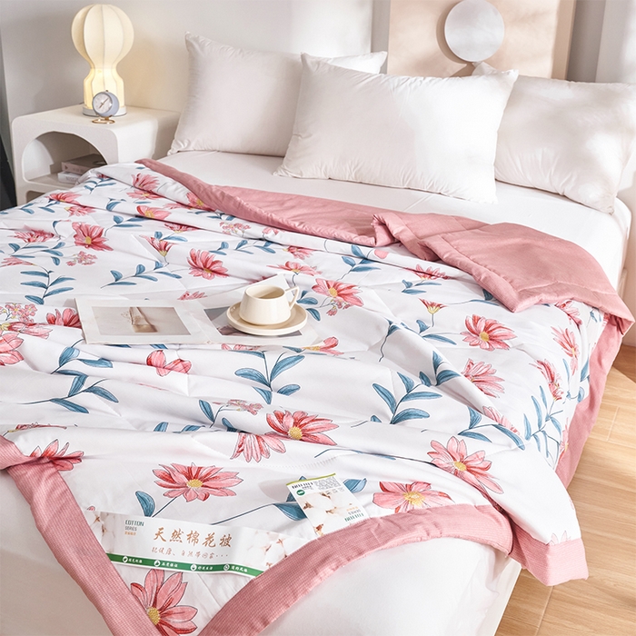 91家纺网 家纺一手货源 找家纺 羽梦家纺2025新款新疆棉花全棉夏凉被 梦田粉