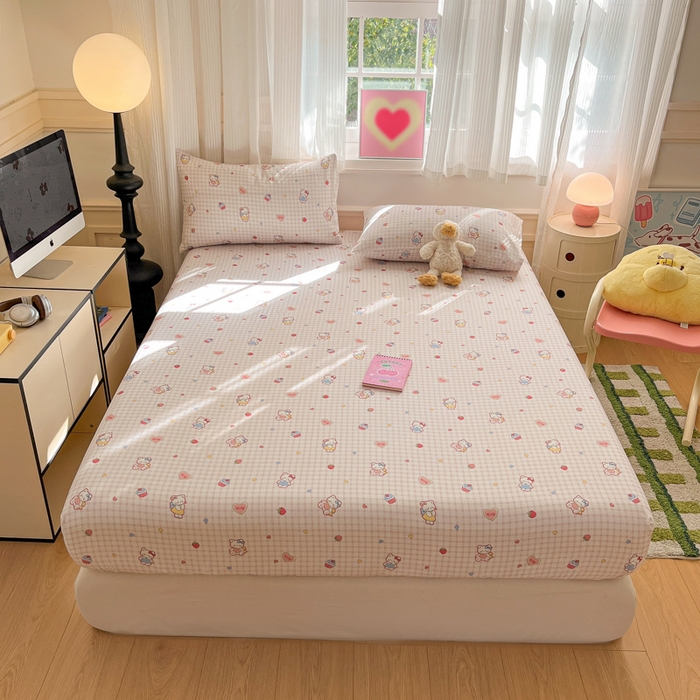 91家纺网 家纺一手货源 找家纺 博雅 2025新款全棉A类双层纱床笠 趣多猫