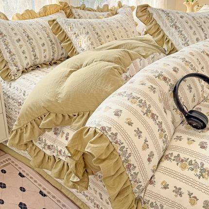 91家纺网 家纺一手货源 找家纺 （总）纽缦家纺2025新款云感提花双层纱床盖韩版四件套