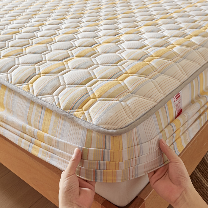 91家纺网 家纺一手货源 找家纺 雪云美2025新款A类全棉色织水洗棉夹棉床笠大豆床罩床垫保护套可定制 沐妍 黄