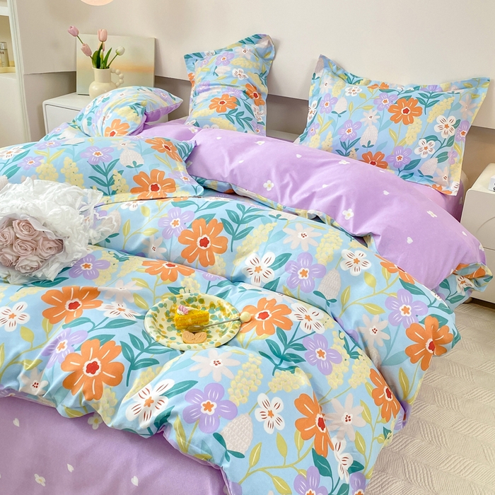 91家纺网 家纺一手货源 找家纺 直播2024新款斜纹磨毛印花四件套植物羊绒套件秋风似锦