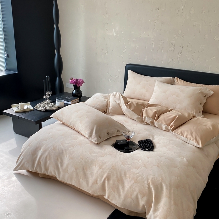 91家纺网 家纺一手货源 找家纺 旷野 2025新款全棉色织提花四件套 银杏-奶咖