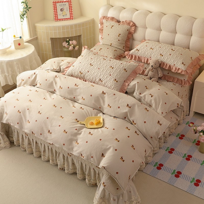 91家纺网 家纺一手货源 找家纺 美达家纺2025新款全棉蕾丝边单床盖四件套 快乐追梦