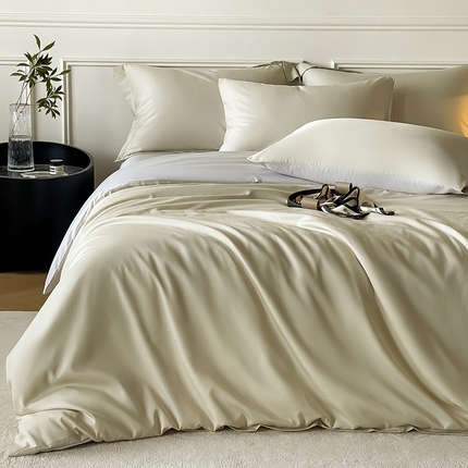 Mr.pig猪先生水洗棉 2025新款A类柔软纯色天丝棉单被套 燕麦奶+朦胧灰