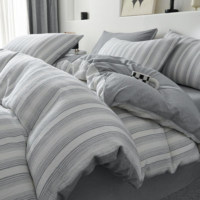 91家纺网 家纺一手货源 找家纺 （总）AB家纺 2025新款三层款皱皱纱条纹四件套