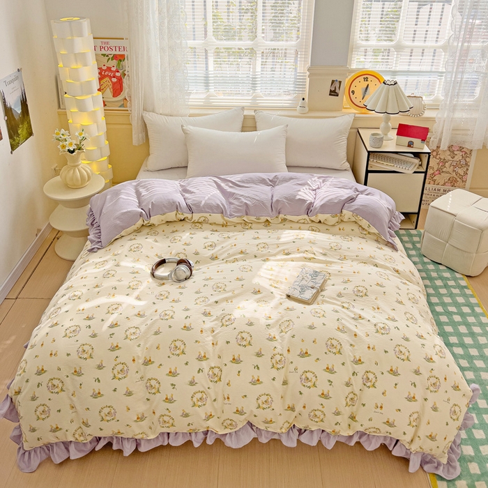 91家纺网 家纺一手货源 找家纺 （总）纽缦家纺 2025新款云感提花双层纱韩版被套