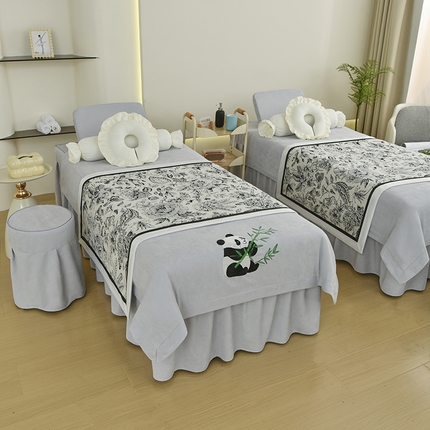 不打烊家纺 2025新款贡缎绣花熊猫系列美容床罩 灰色