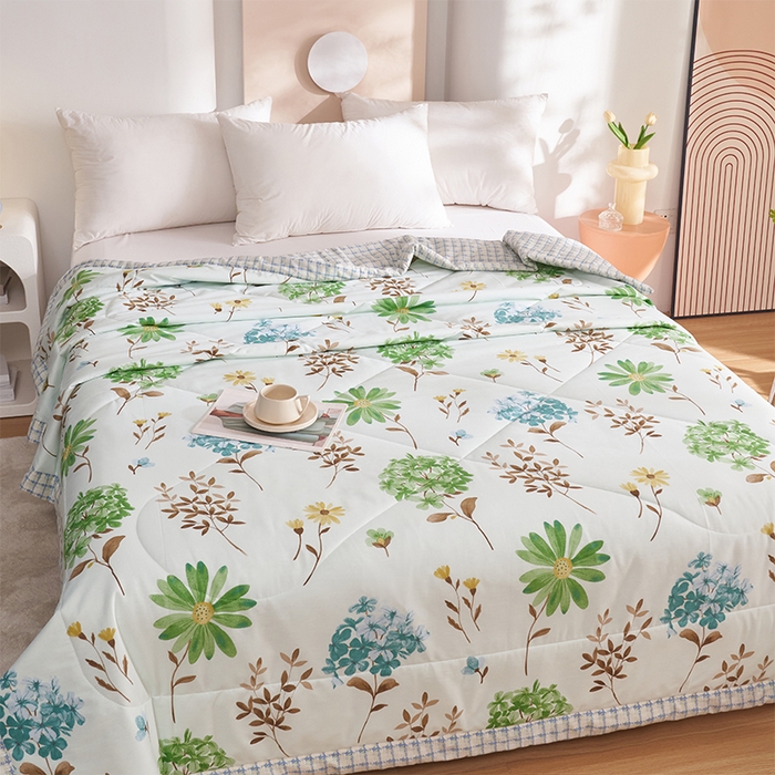 91家纺网 家纺一手货源 找家纺 羽梦家纺2025新款新疆棉花全棉夏凉被 山茶花开绿