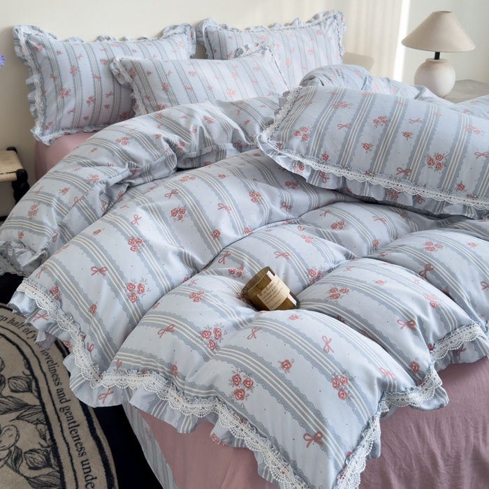 91家纺网 家纺一手货源 找家纺 可思家纺2025新款可思-韩版双层纱四件套 罗曼蒂克