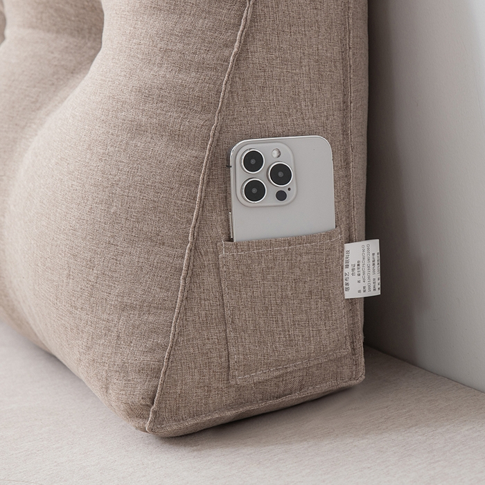 91家纺网 家纺一手货源 找家纺 美达人2025新款麻布珍珠棉三角靠背 亚麻单人杏子卡其