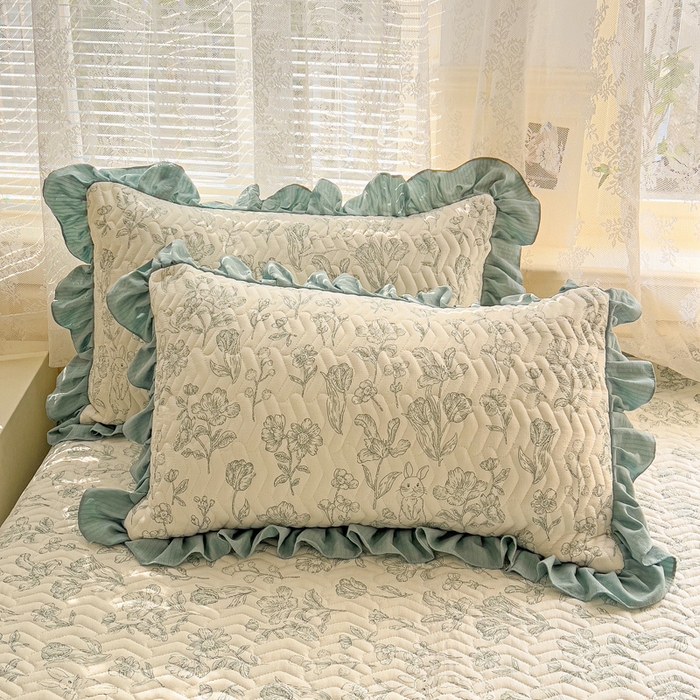 91家纺网 家纺一手货源 找家纺 2025云感提花双层纱加厚夹棉绗缝床盖 海像森林