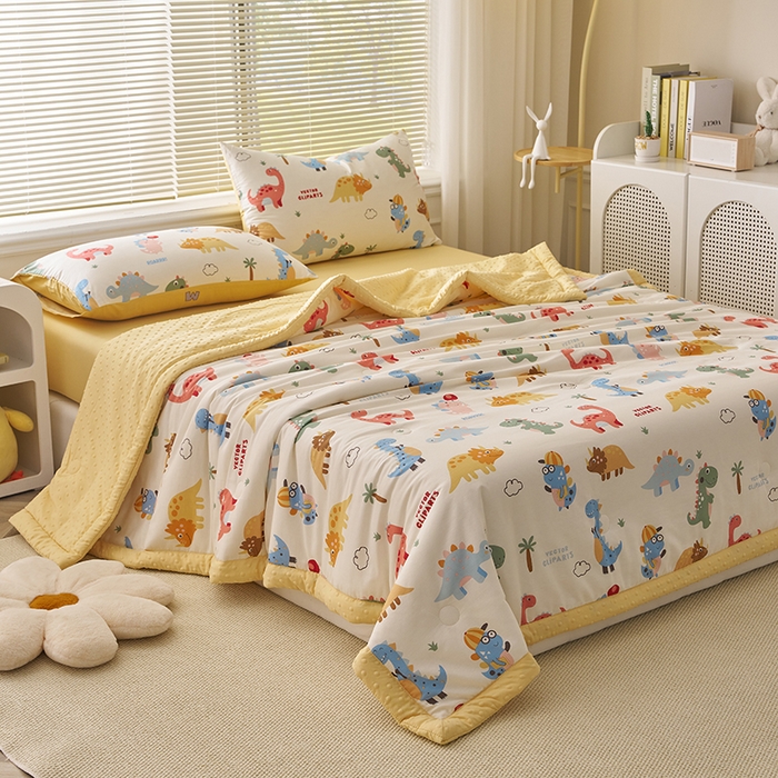 91家纺网 家纺一手货源 找家纺 暖阳 2025年新款纯棉豆豆夏被夏凉被被子被芯 豆豆-恐龙萌游记