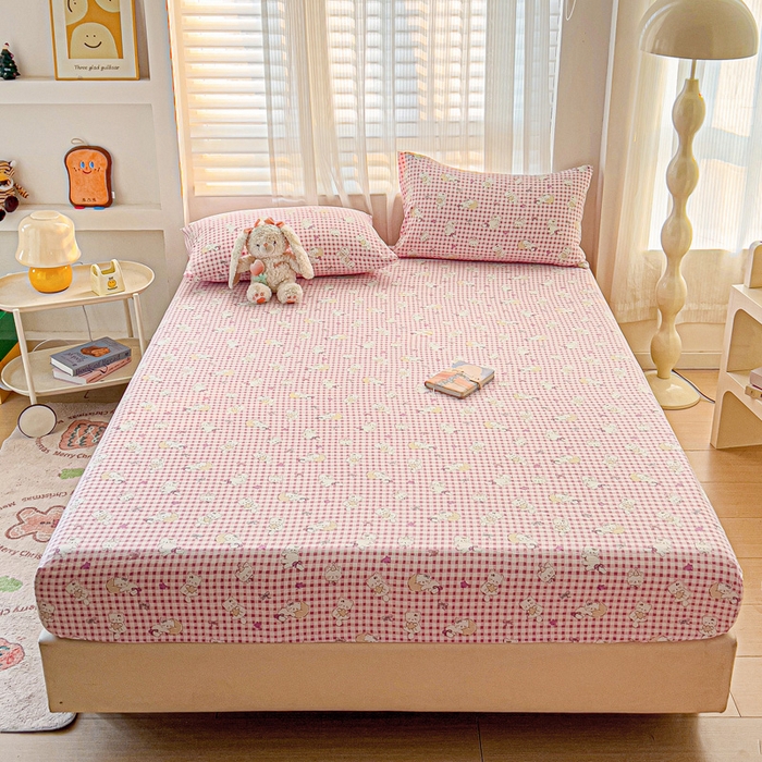 91家纺网 家纺一手货源 找家纺 纽缦家纺 2025新款云感提花双层纱床笠 猫猫晚宴