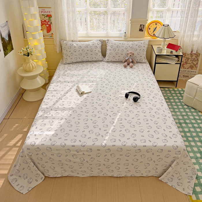 91家纺网 家纺一手货源 找家纺 纽缦家纺 2025新款云感提花双层纱床单 猫咪恋人