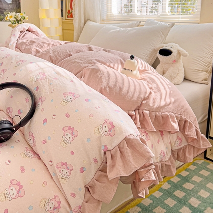 91家纺网 家纺一手货源 找家纺 纽缦家纺 2025新款云感提花双层纱韩版被套 小鸥鸥