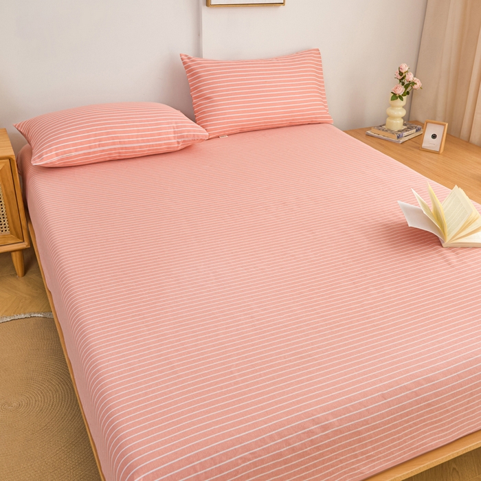 91家纺网 家纺一手货源 找家纺 首爱2025新款原棉老粗布床笠支持特殊规格定制 常年不断货 大批量供应  条纹粉