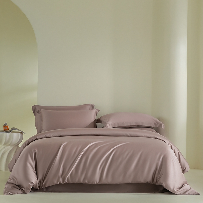 91家纺网 家纺一手货源 找家纺 618家纺 2025新款60SA类100支纯色系列进口兰精天丝四件套 豆沙紫