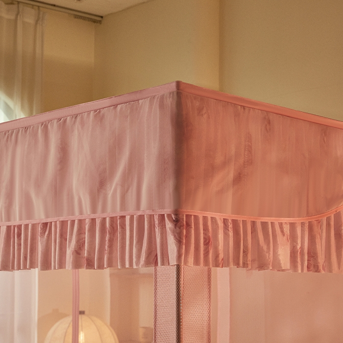 91家纺网 家纺一手货源 找家纺 青竹苑2025新款花边款床笠底防摔坐床蚊帐-雅致 雅致-樱花粉