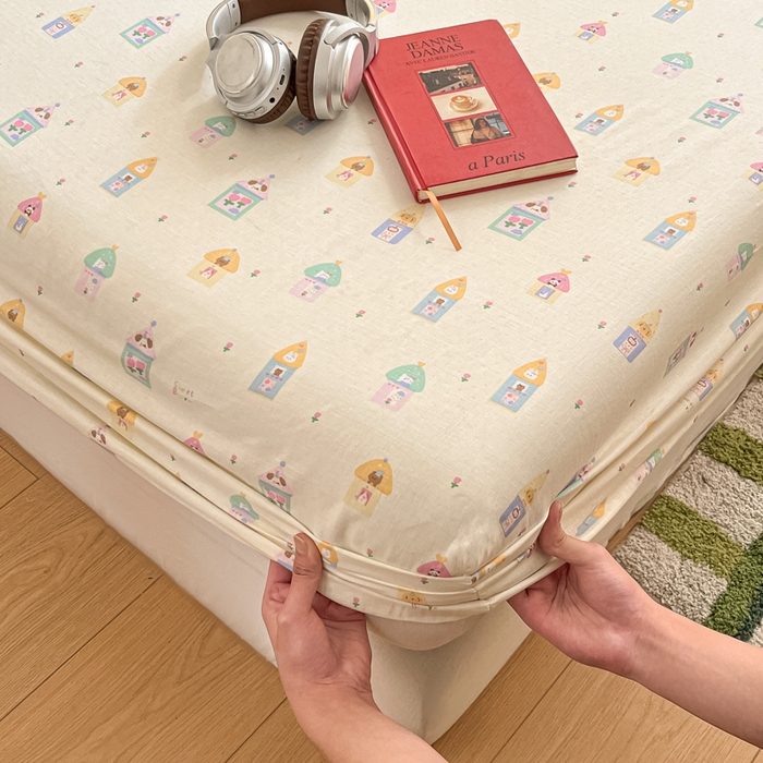 91家纺网 家纺一手货源 找家纺 博雅 2025新款全棉A类双层纱床笠 甜梦城堡