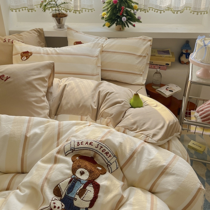 91家纺网 家纺一手货源 找家纺 桃心家居 2025新款A类亲肤舒适软糯云柔水洗棉印加绣卡通毛巾绣水洗棉系列 云柔水洗棉-印加绣英伦小熊