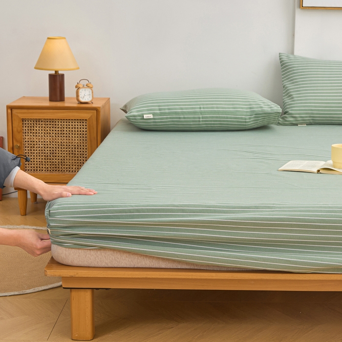 91家纺网 家纺一手货源 找家纺 首爱2025新款原棉老粗布床笠支持特殊规格定制 常年不断货 大批量供应  条紋绿