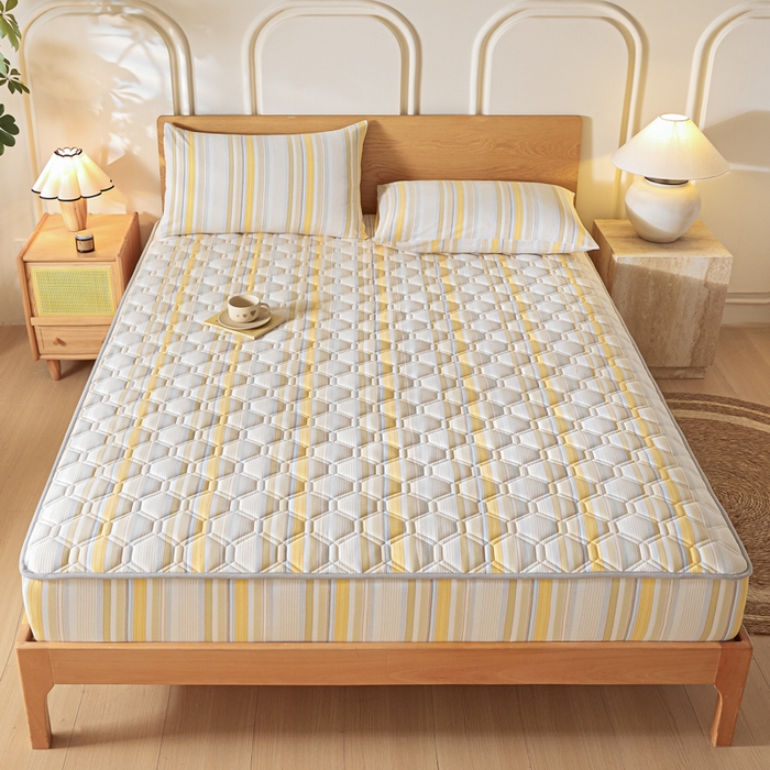 91家纺网 家纺一手货源 找家纺 雪云美2025新款A类全棉色织水洗棉夹棉床笠大豆床罩床垫保护套可定制 沐妍 黄