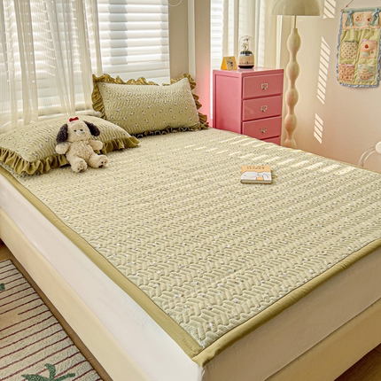 纽缦家纺2025新款云感提花双层纱夹棉床垫 落日暮年绿