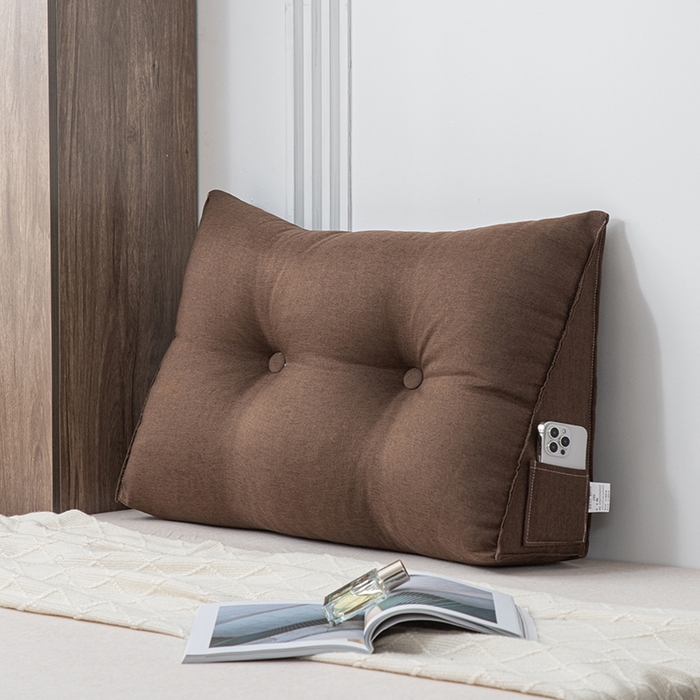 91家纺网 家纺一手货源 找家纺 美达人2025新款麻布珍珠棉三角靠背 亚麻单人 湘宜咖