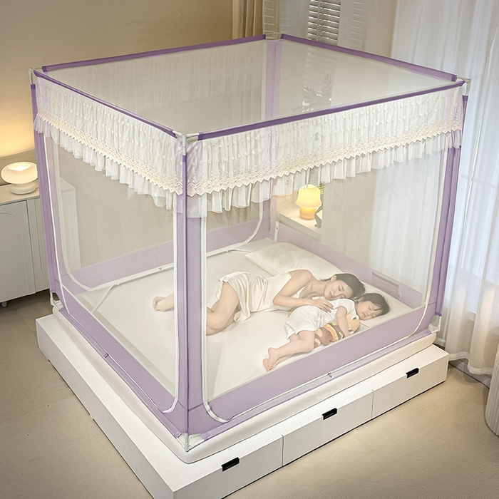 91家纺网 家纺一手货源 找家纺 青竹苑2025新款花边款床笠底防摔坐床蚊帐-铃兰花开 铃兰花开-暗夜紫