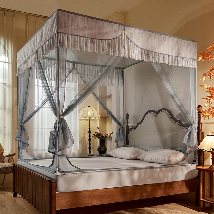 91家纺网 家纺一手货源 找家纺 青竹苑2025新款花边款床笠底防摔坐床蚊帐-雅致 雅致-蓝灰