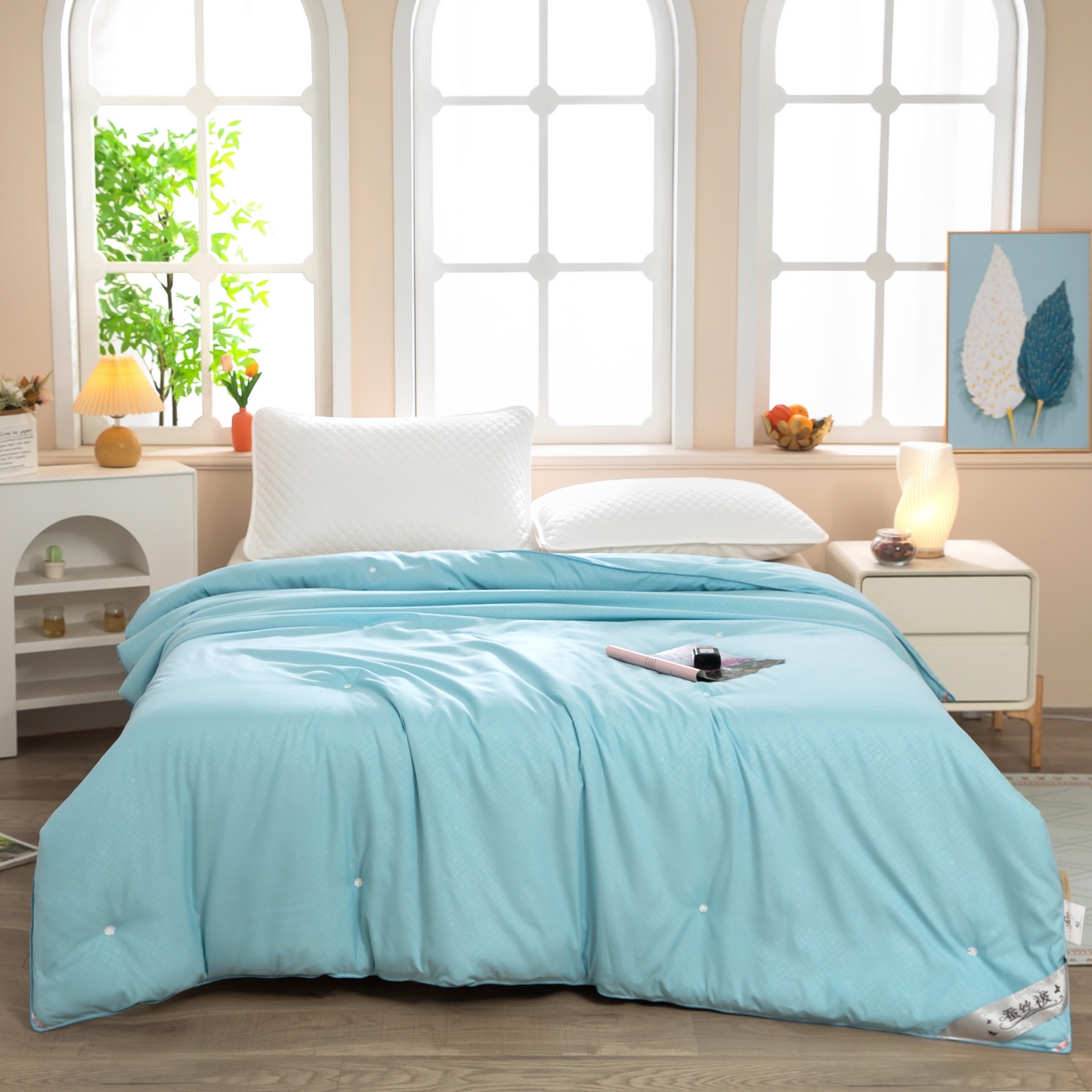 91家纺网 家纺一手货源 找家纺 江山被业 2025新款供直播手工订花蚕丝被拉链款子母被春夏秋冬被 孔雀绿 有控价 +100