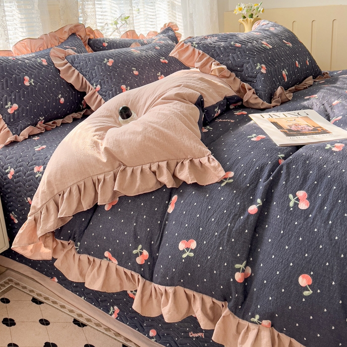 91家纺网 家纺一手货源 找家纺 纽缦家纺2025新款云感提花双层纱床盖韩版四件套 大吉大厘