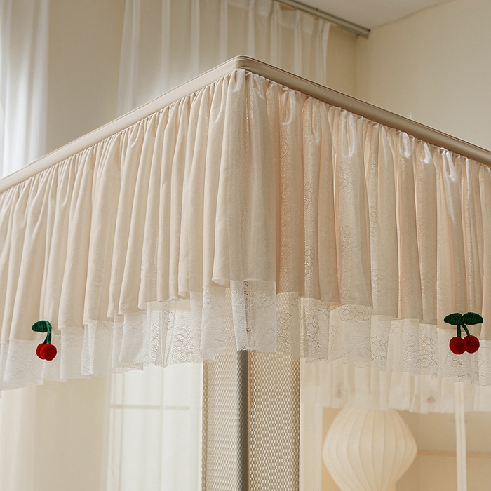 91家纺网 家纺一手货源 找家纺 青竹苑2025新款花边款床笠底防摔坐床蚊帐-樱桃 樱桃-米杏