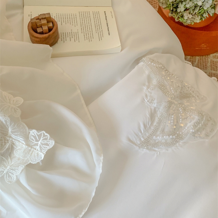 91家纺网 家纺一手货源 找家纺 吾欢心2025新款糯小棉立体蝴蝶花边套件-蝶恋花系列 蝶恋花白