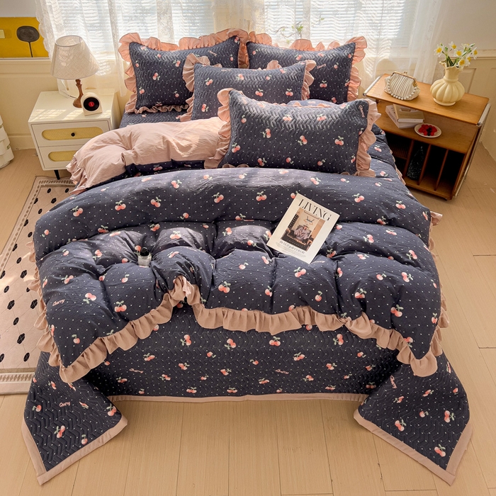 91家纺网 家纺一手货源 找家纺 纽缦家纺2025新款云感提花双层纱床盖韩版四件套 大吉大厘