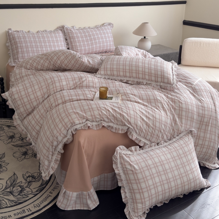 91家纺网 家纺一手货源 找家纺 可思家纺2025新款可思-韩版双层纱四件套 安琪