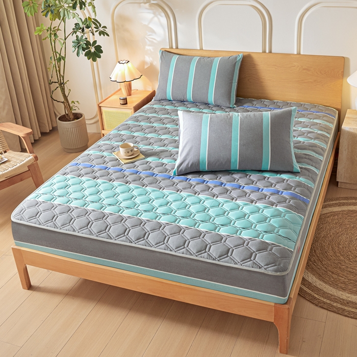 91家纺网 家纺一手货源 找家纺 雪云美2025新款A类全棉色织水洗棉夹棉床笠大豆床罩床垫保护套可定制 江南 灰